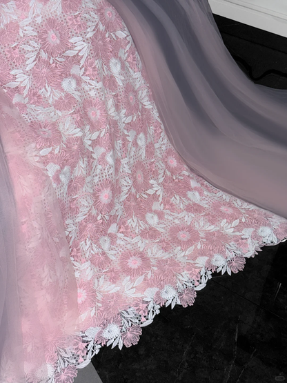 Vintage Pink Applique Bow Design A-Line Prom Dress Evening Dress HZ1024