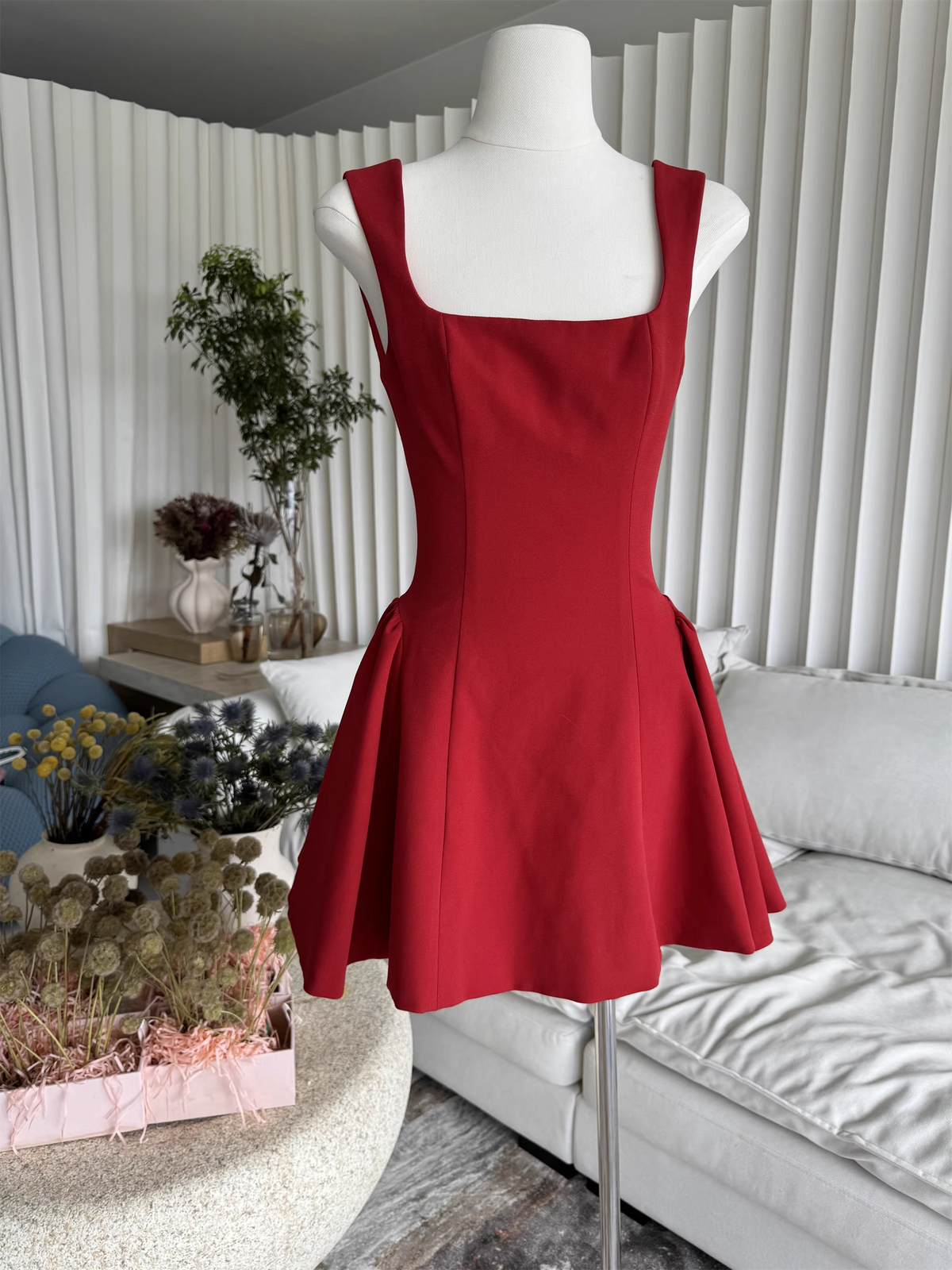 Vintage Burgundy Ruffled Hem Design A-line Party Dress Homecoming Dress HZ1024