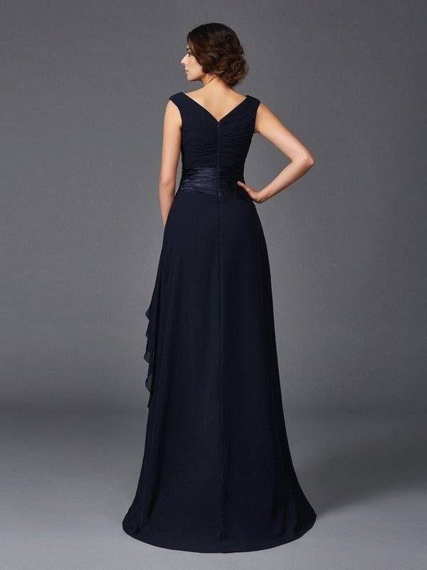 A-Line/Princess V-neck Applique Sleeveless Long Chiffon Mother of the Bride Dresses - RongMoon
