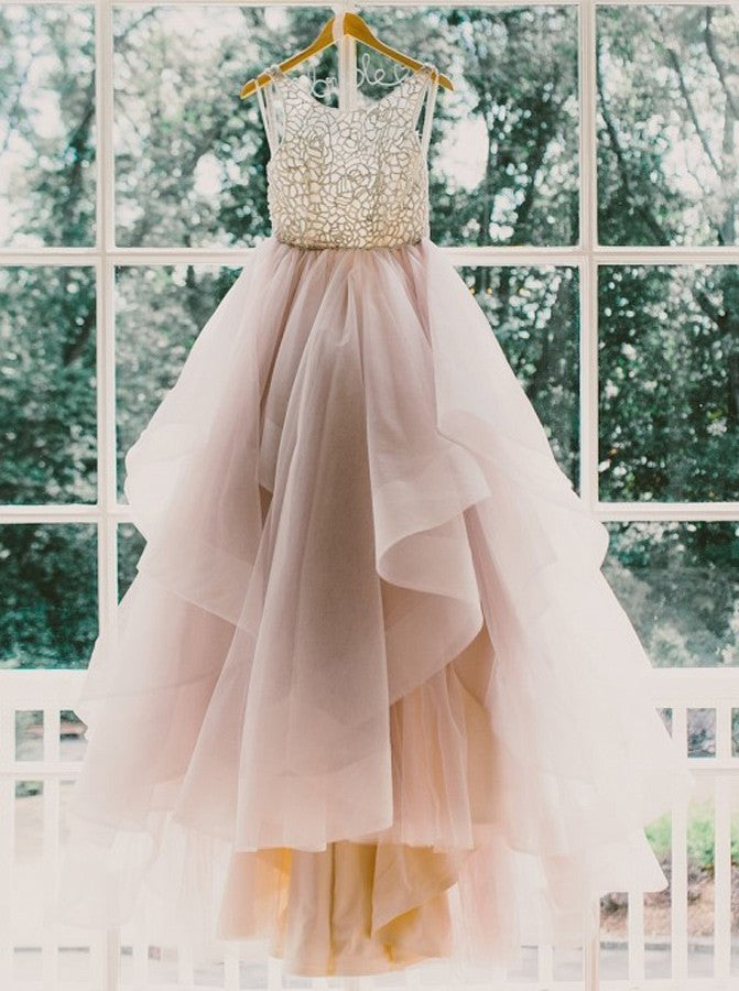 Princess A-Line Sleeveless Beading Open Back Bridal Dress