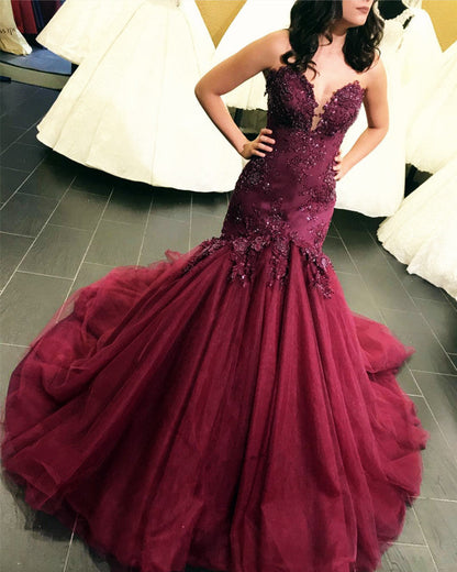 Lace Embroidery Sweetheart Bodice Corset Mermaid Evening Dresses