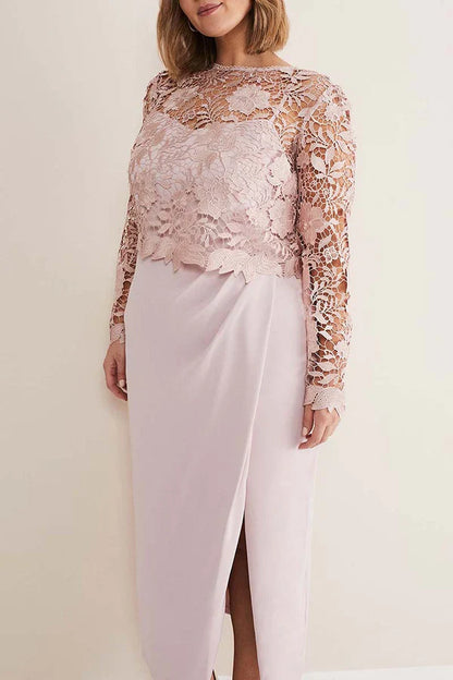 Two piece set of sheath/pillar pink mother of the bride dress