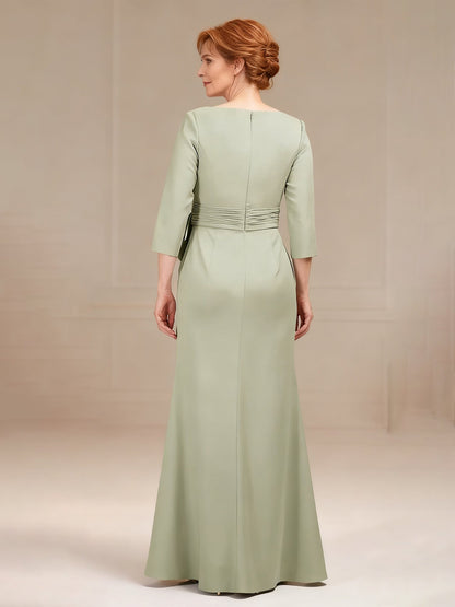 Tailored Full-Length Gown with Ruffled Sash Detail Dusty Sage