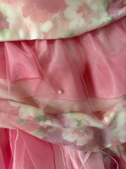 Pink Floral Beaded Long Tulle Ball Gown 16th Birthday Dress Quinceanera Dress gh4736
