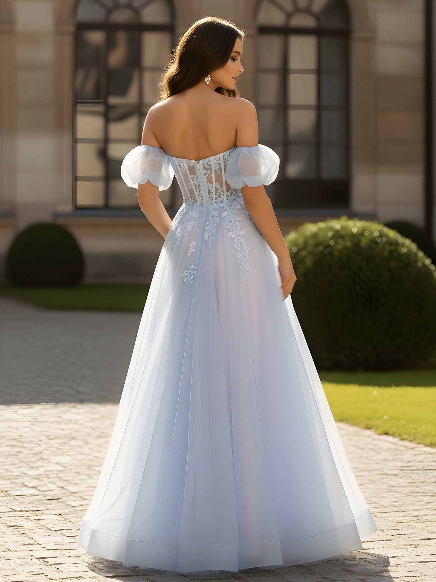 Sweetheart Neck Applique Corset A-Line Dress With Slit Lavender