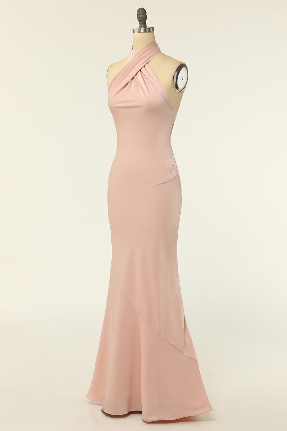 Blush Chiffon Cross-Front Backless Long Bridesmaid Dress