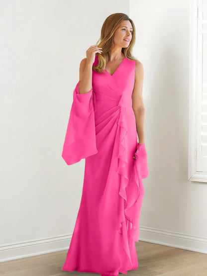 Wrap body/column V-neck sleeveless wrap body mother of the bride dress