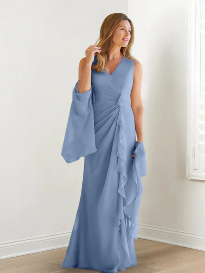 Wrap body/column V-neck sleeveless wrap body mother of the bride dress
