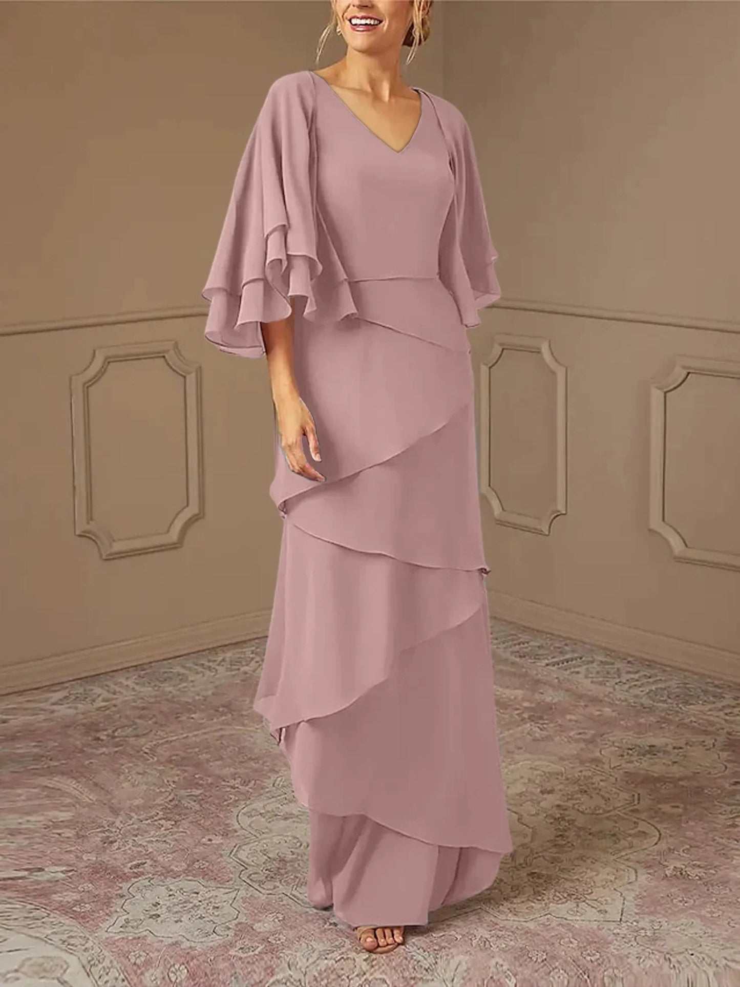 Slim fit/pillar V-neck mother of the bride dress