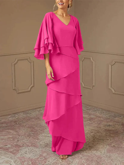 Slim fit/pillar V-neck mother of the bride dress