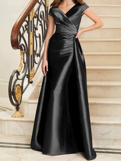 Tight fit/straight V-neck sleeveless satin mother of the bride dresses