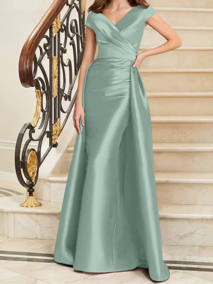 Tight fit/straight V-neck sleeveless satin mother of the bride dresses