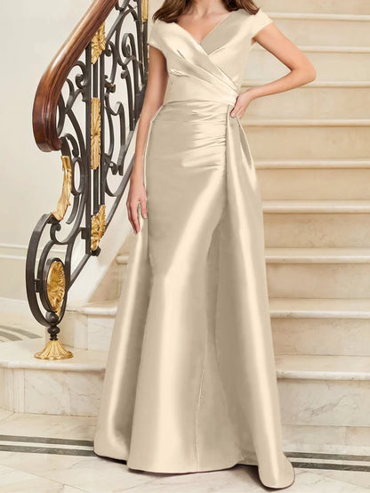 Tight fit/straight V-neck sleeveless satin mother of the bride dresses