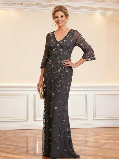 Chic Lace Tulle Gown Elegant Evening Attire Steel Grey