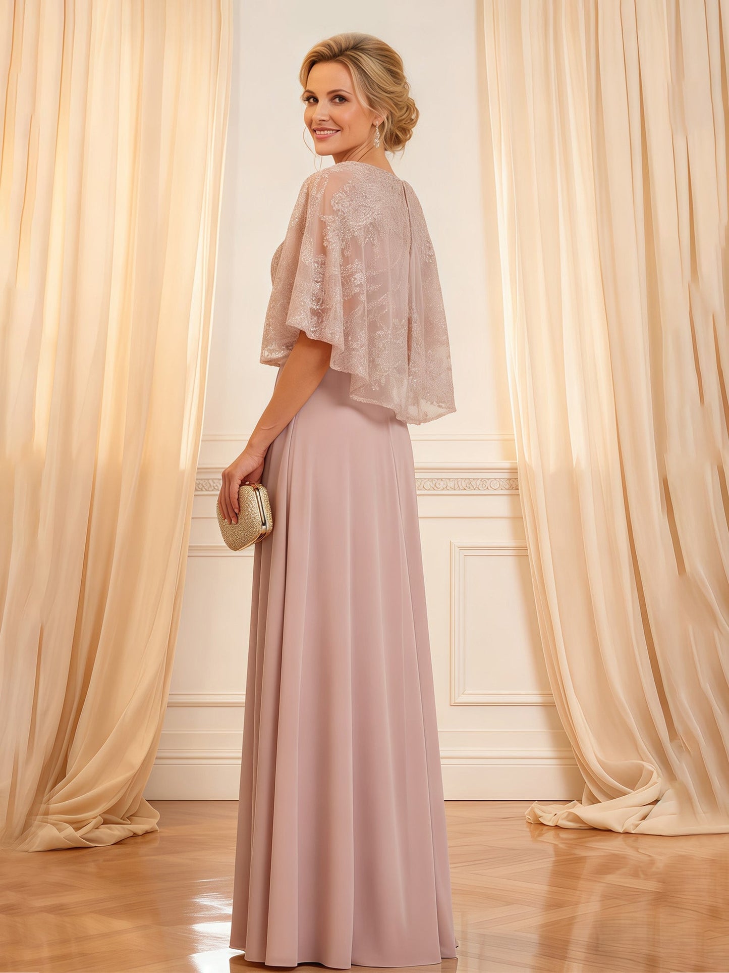Empire Waist Formal Attire Chic Statement Sleeve Design Dusty Rose