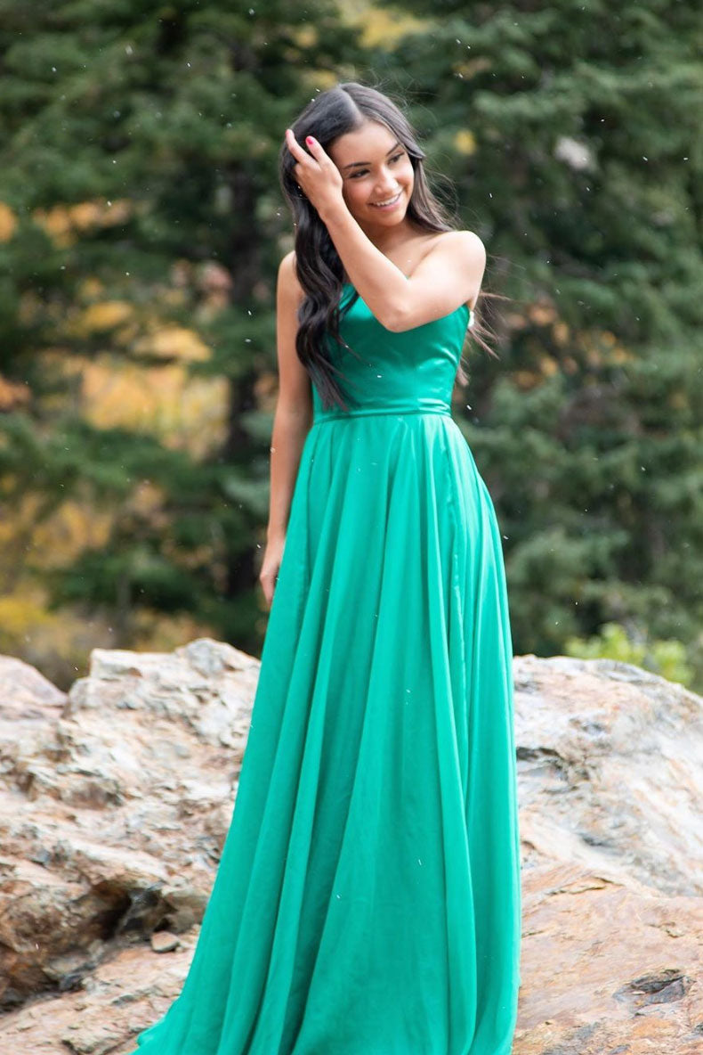 Simple green chiffon long prom dress green formal dress