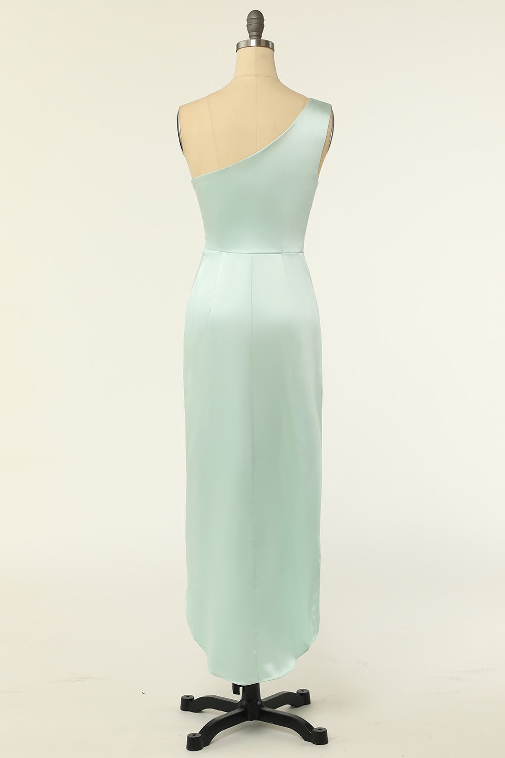 Mint Green Satin One-Shoulder Bridesmaid Dress