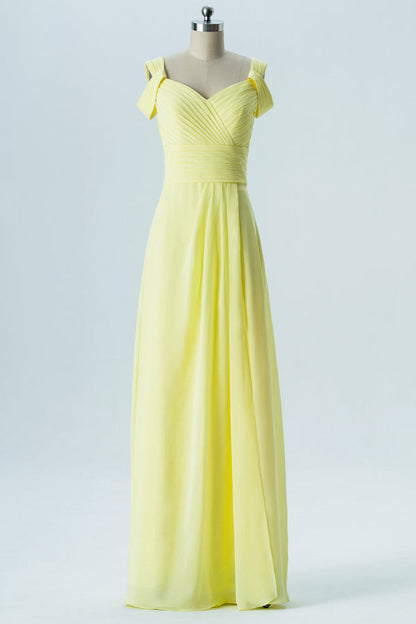 Yellow Chiffon Double Straps Backless Bridesmaid Dress