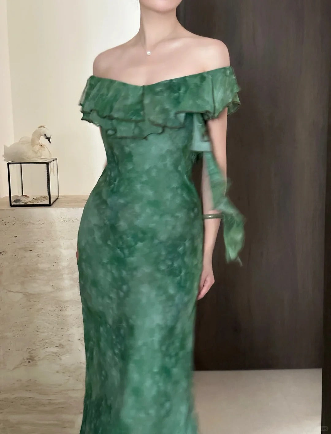 Elegant Dark Green Mermaid Ruffled Chiffon Long Prom Dress Evening Dress cc5273