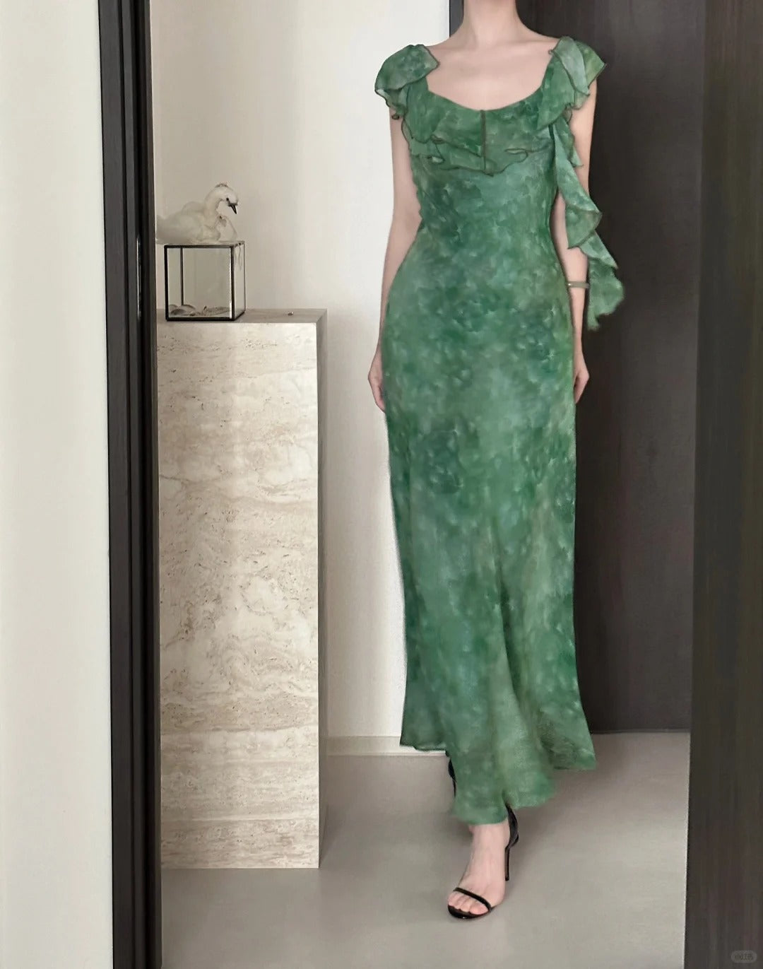 Elegant Dark Green Mermaid Ruffled Chiffon Long Prom Dress Evening Dress cc5273
