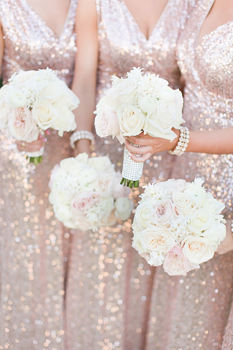 Sheath Rose Gold Sequins Long Bridesmaid Dress