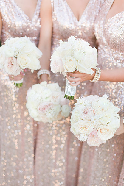 Sheath Rose Gold Sequins Long Bridesmaid Dress
