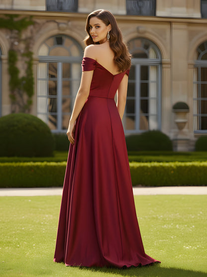 High Slit A-Line Dress with Crossover Bodice Burgundy