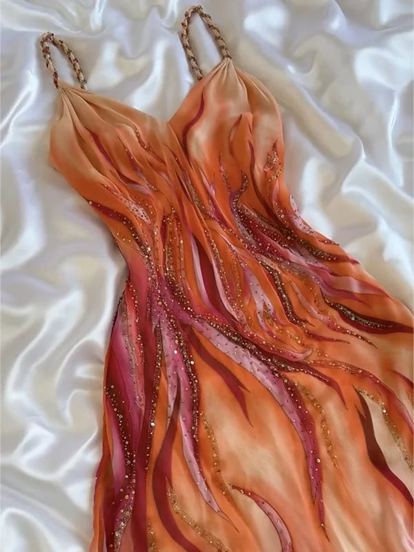 Vintage Shiny Beaded Prom Dress Sheath Spaghetti Strap Evening Dress Long Formal Dress HZ1024