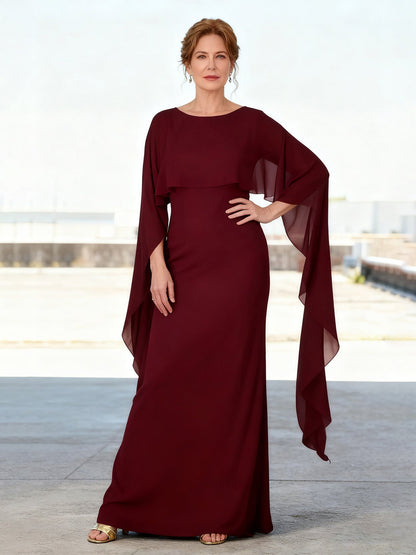 Sleek Fit Evening Dress Floor Length Overlay Detail Burgundy