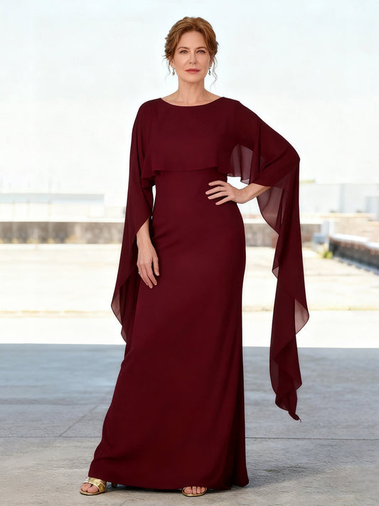 Sleek Fit Evening Dress Floor Length Overlay Detail Burgundy