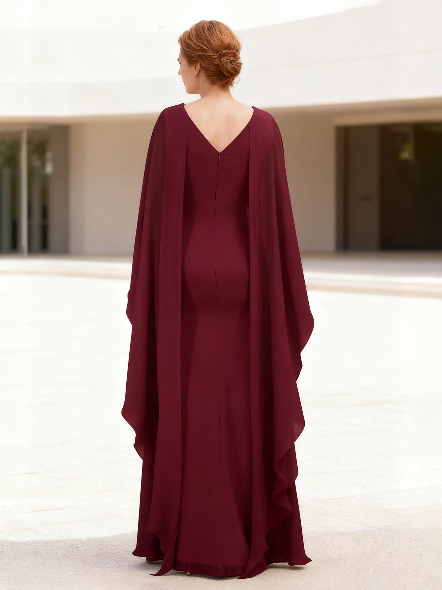 Sleek Fit Evening Dress Floor Length Overlay Detail Burgundy