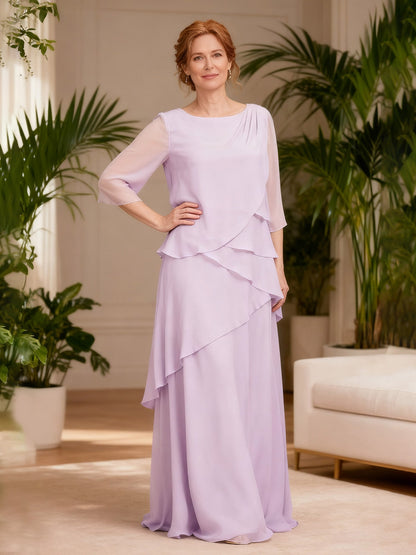 Cascading Ruffle Gown Boat Neck Floating Panels Lilac