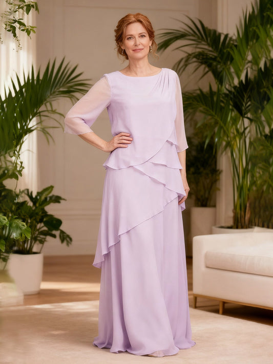 Cascading Ruffle Gown Boat Neck Floating Panels Lilac