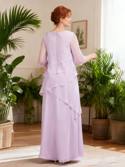 Cascading Ruffle Gown Boat Neck Floating Panels Lilac