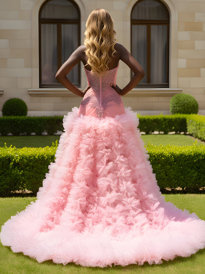 Plunging Neckline High-Slit Trumpet Dress Candy Pink