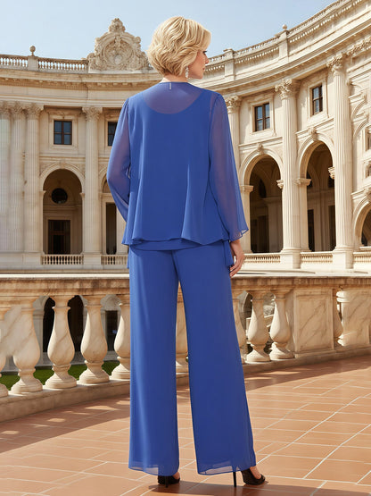 Layered Formal Ensemble Beaded Neckline Occasion Wear Royal Blue