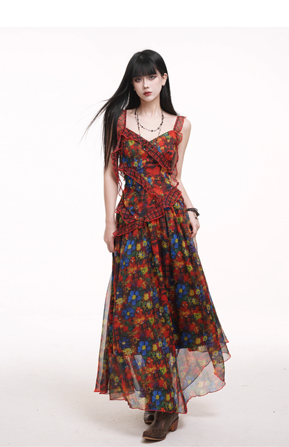 New Fashion Floral Pattern Design Spaghetti Strap Dress HZ1024