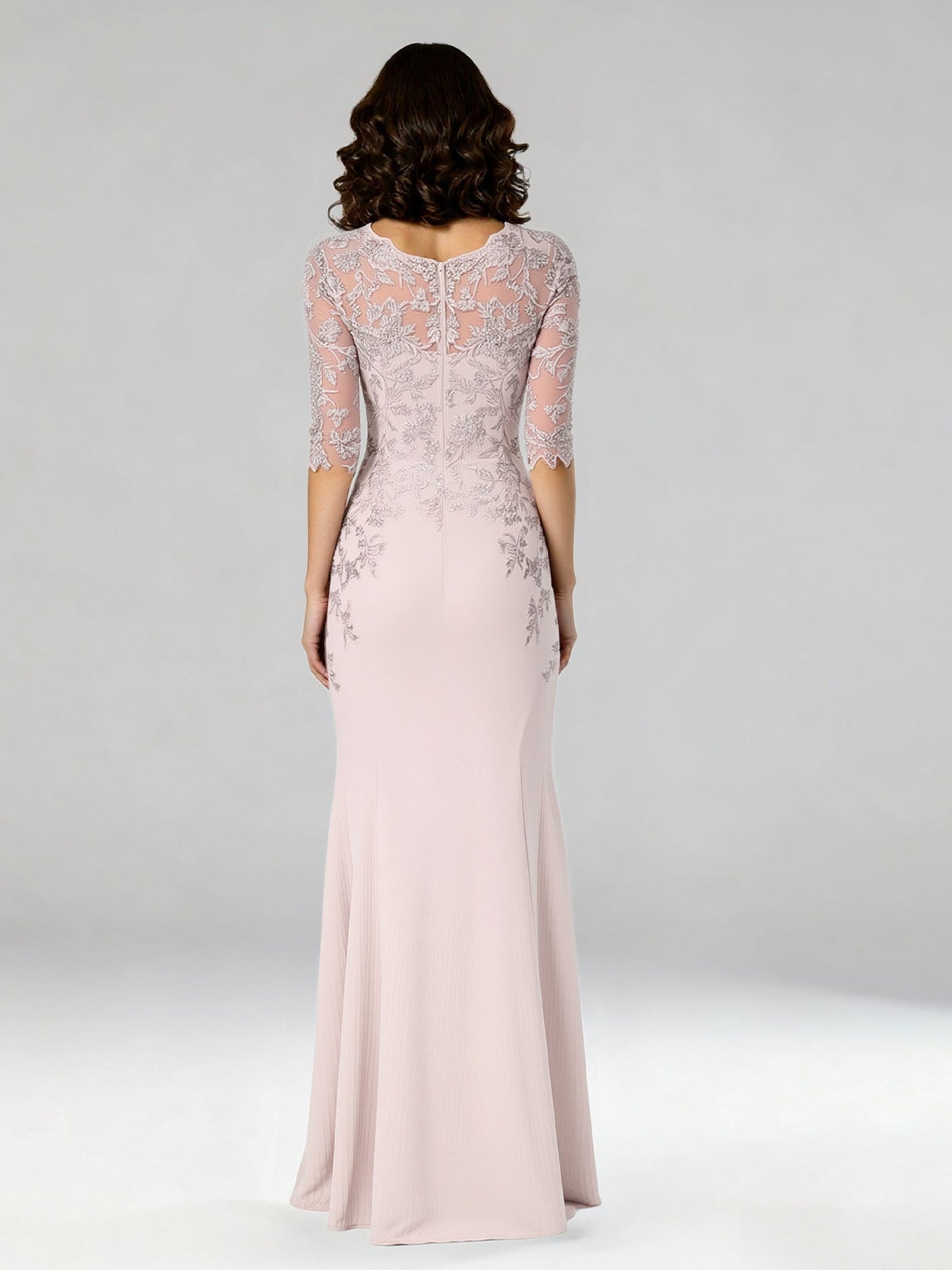 V Neck Trumpet Silhouette Dress Floral Detail Evening Attire Pearl Pink