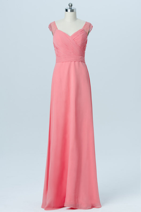 Coral Pink Lace Back Wrap Bridesmaid Dress