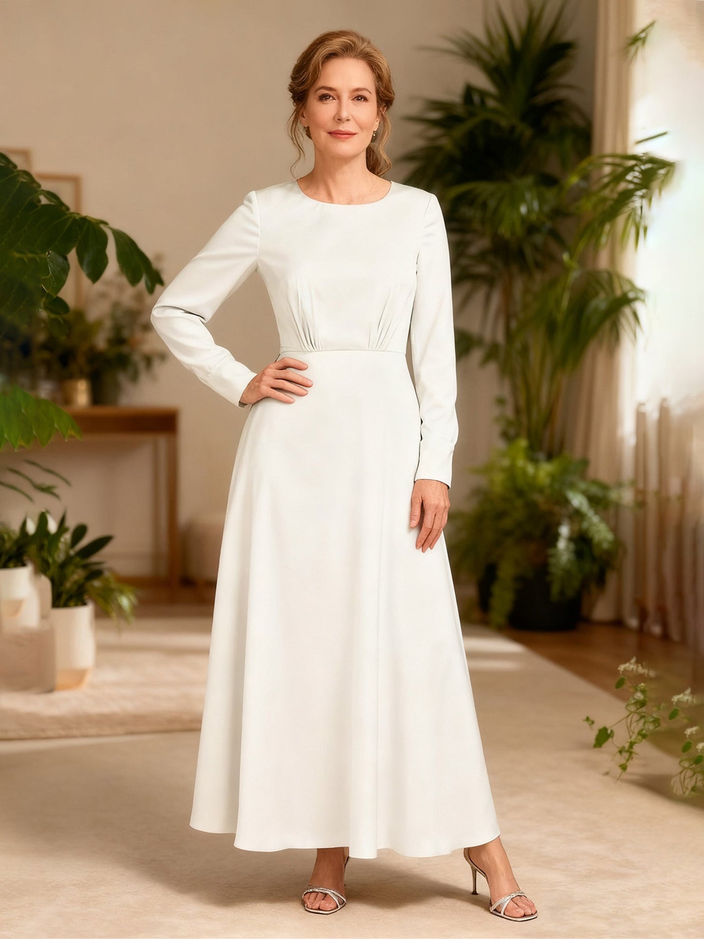 Elegant Ankle-Length Day to Evening Dress White