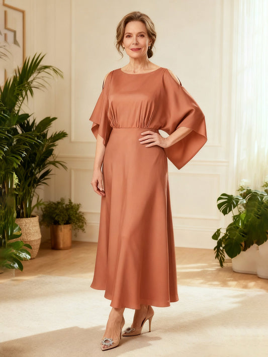Gathered Waist Boat-Neck Special Occasion Dress Papaya