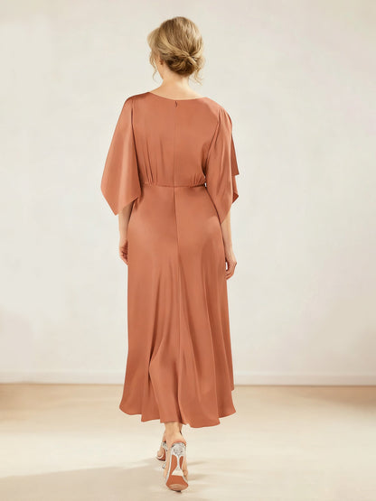 Gathered Waist Boat-Neck Special Occasion Dress Papaya