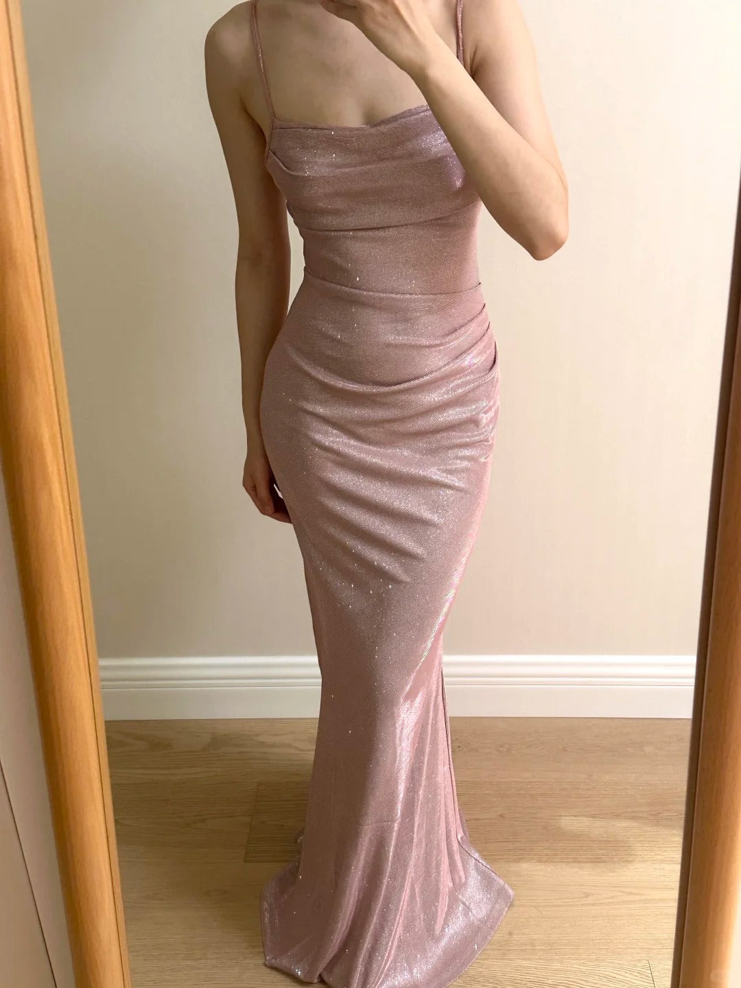 Elegant Pink Mermaid Spaghetti Strap Glittery Long Prom Dress Evening Dress Bridesmaid Dress cc5360