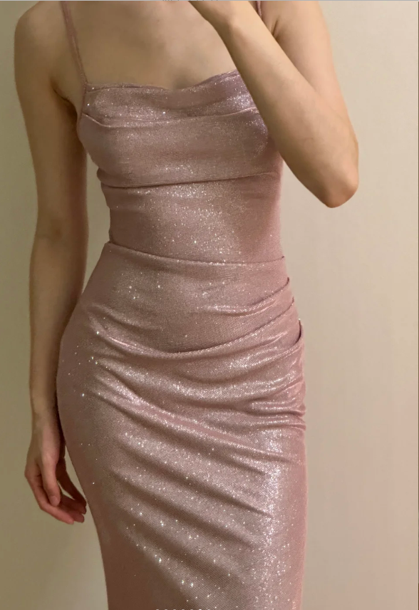 Elegant Pink Mermaid Spaghetti Strap Glittery Long Prom Dress Evening Dress Bridesmaid Dress cc5360