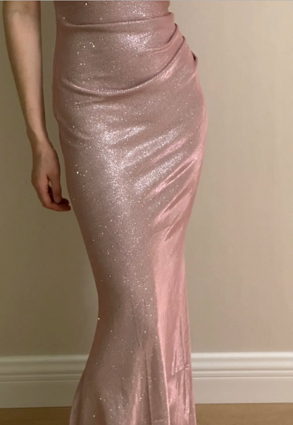 Elegant Pink Mermaid Spaghetti Strap Glittery Long Prom Dress Evening Dress Bridesmaid Dress cc5360