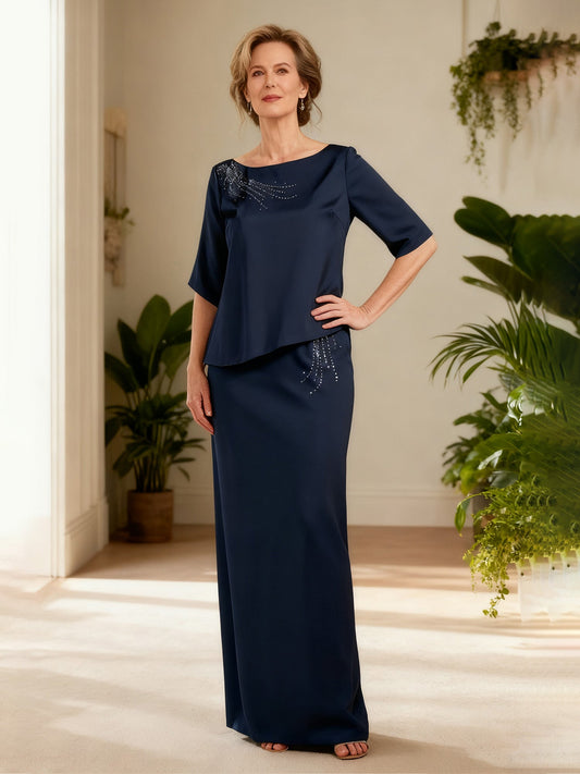Boat Neck Overlay Top Maxi Ensemble Dark Navy