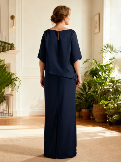Boat Neck Overlay Top Maxi Ensemble Dark Navy