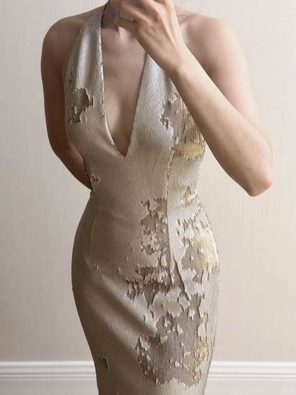 Elegant Mermaid Halter Neck Deep V-Neck Sequined Long Prom Dress Evening Dress cc5362