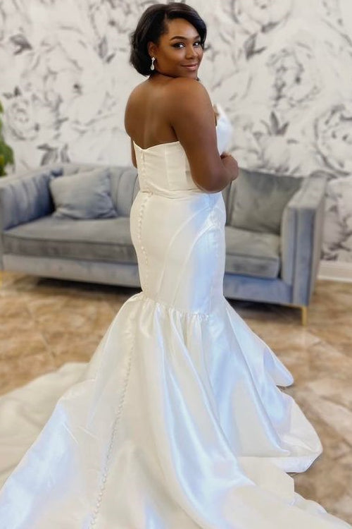 White Satin Strapless Trumpet Long Wedding Dress