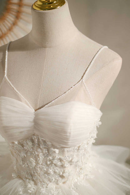 Multi-Tiered White V-Neck Short Party Dress